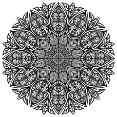 Black And White Mandala Flower. Beautiful mandala design for coloring book, lace, swirl, henna, tattoo, logo, frame, card, pattern, background and  wallpaper. 