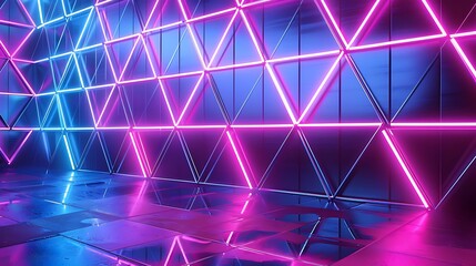 Neon triangle grid in magenta and electric blue, vaporwave digital aesthetic .