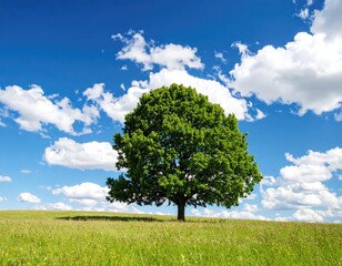Single tree in a field under a partly cloudy sky