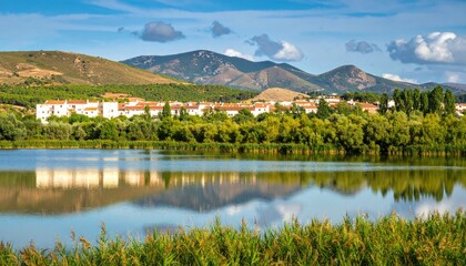 Fototapeta premium Picturesque village reflected in a tranquil lake