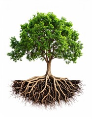 Green tree with visible roots
