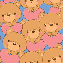 Cute Teddy Bear pattern seamless, vector illustration Hand Drawn Cute print design