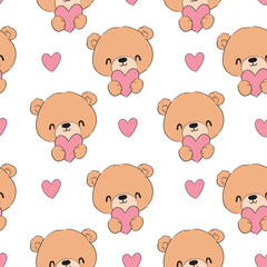 Сute Teddy Bear pattern seamless, vector illustration Hand Drawn Cute print design