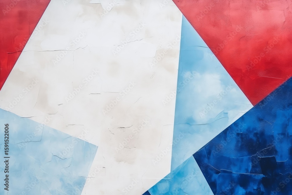 Poster geometric shapes in red white and blue creating a modern abstract background with copy space