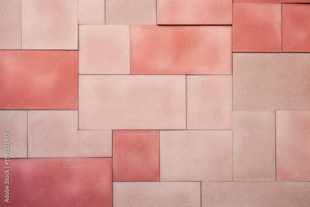 Poster close up view of a contemporary building facade showcasing an intricate arrangement of pink and beig