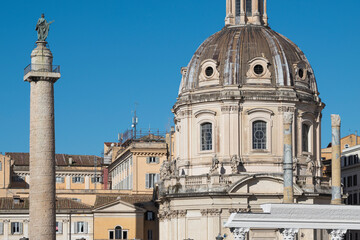 Obraz premium Trajans column. Ancient Rome cityscape landmark. Roman forum monument. Italy
