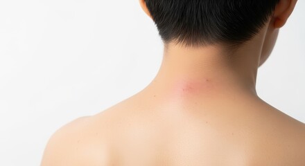 Naklejka premium Child showing red irritated skin on neck with psoriasis condition 