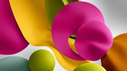 Abstract colorful shapes and smooth curves in vibrant hues of pink, yellow, green, and orange, creating a dynamic visual composition with a modern artistic flair and energetic atmosphere