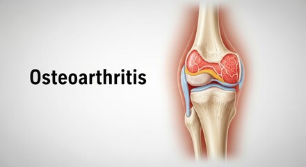 Osteoarthritis illustration showing affected knee joint details  
