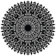 Black And White Mandala Flower. Beautiful mandala design for coloring book, lace, swirl, henna, tattoo, logo, frame, card, pattern, background and  wallpaper. 