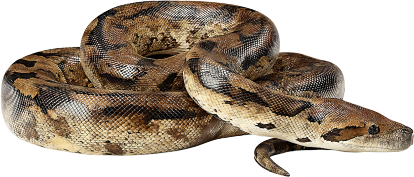 Full‑body high‑resolution anaconda PNG cutout on transparent background for wildlife education, jungle‑themed graphic design, venomous reptile identification, conservation infographics