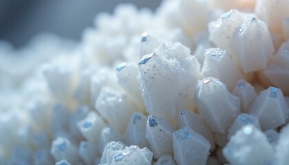 Close-up of sparkling white crystals with brilliant facets and intricate textures
