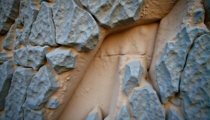 Natural stone wall texture with irregular rocks and sandy surfaces, detailed close-up