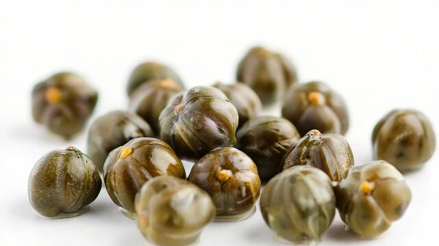 A pile of olives on a white surface