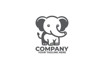 Monochrome Cute Elephant Logo Design
