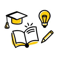 Education Line Icon Set, Book, Pencil, Graduation Cap
