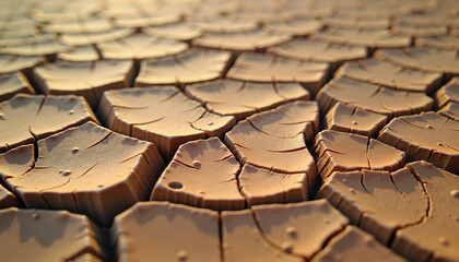 Close-up of cracked dry earth texture showing intricate patterns and warm colors