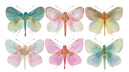 Colorful butterflies set elements clipart isolated in nature detailed viewpoint vibrant design concept