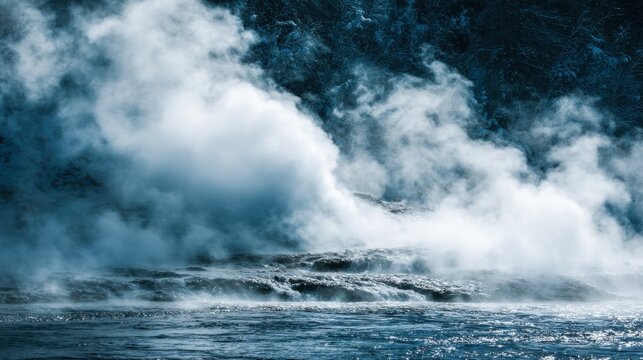Steam erupts from geothermal vent