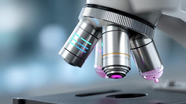 Focused scientific research into AI driven covid diagnostics using advanced microscope technology in laboratory