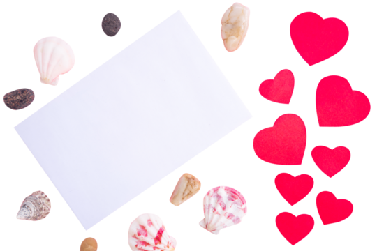 valentine card with hearts and seashell on pink background - Powered by Adobe