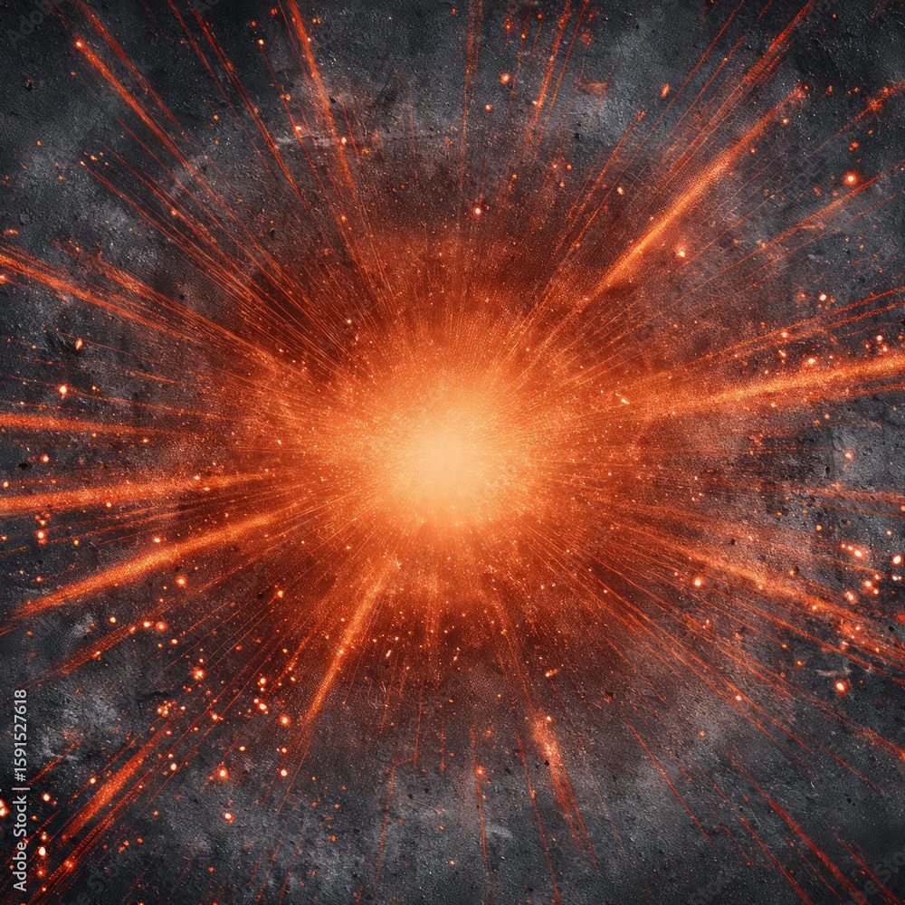Wall mural abstract explosion graphic design with orange and red rays
