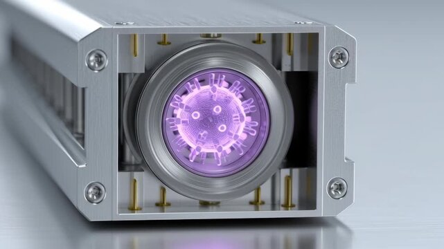 Advanced ai diagnostics in covid research. Futuristic medical innovation shows glowing purple virus analysis