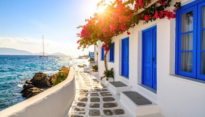 Coastal walkway with colorful houses