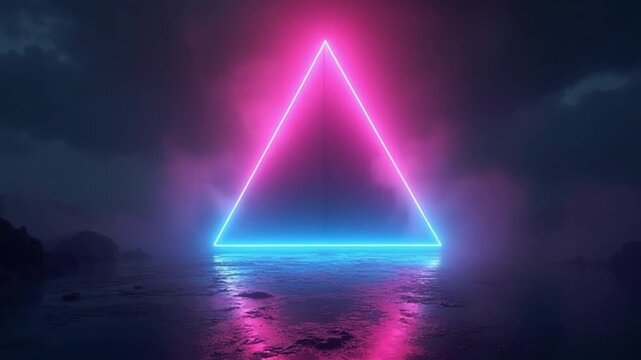 Neon Triangle Glowing Bright Pink Blue Light Mystical Foggy Seascape Atmospheric Sci Fi Fantasy Abstract Background Perfect for Music Videos D J Sets V Jing Motion Graphics