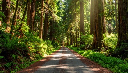 Sunlit forest road