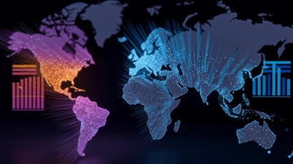 Futuristic world map data visualization showing global ai analysis for covid diagnostics and future pandemic research - Powered by Adobe