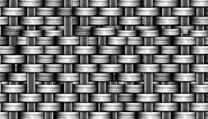 Black and white seamless vector basket weave pattern, ideal for textile design and backgrounds,  handmade,  seamless