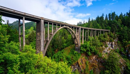 Majestic concrete bridge spanning a lush green valley