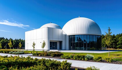 Modern observatory building with two domes