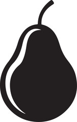 Black silhouette of a pear with a white highlight fruit black and white