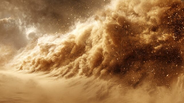 Huge sandstorm cloud over desert landscape