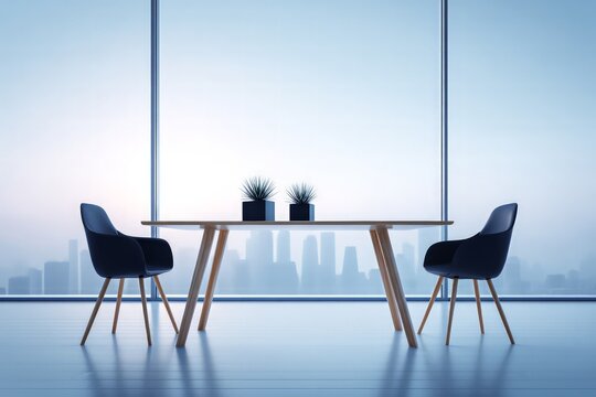 Modern Minimalist Dining Area With City View - Powered by Adobe