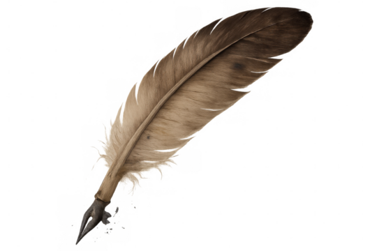 Quill pen writing with transparent background, ideal for creative projects related to writing, history, or literature