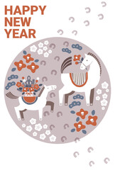 2026 New Year's card illustration（Parent and child of horse and horse's footprints)