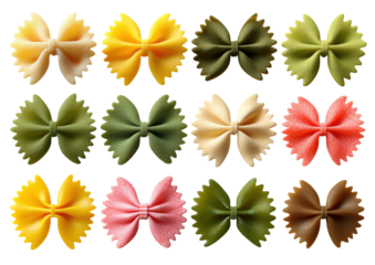 Colorful bowtie pasta isolated on transparent background with vibrant colors and texture