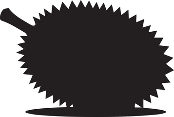 Black silhouette of a spiky durian fruit with a stem white background