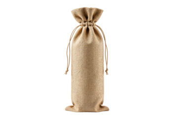 Jute wine bottle bag isolated on transparent background
