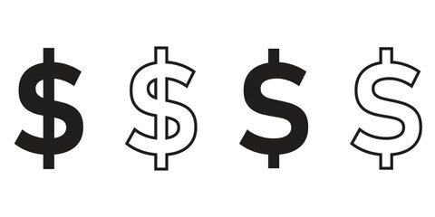 Dollar sign vector. Dollar currency sign in fill color and line art.