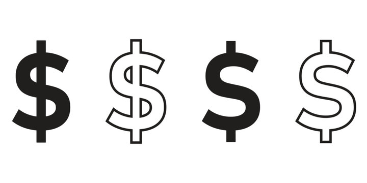 Dollar sign vector. Dollar currency sign in fill color and line art.