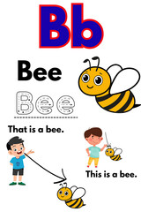 Illustrative 'Bee' Theme Letter B Educational Chart for Kids Learning, with Cute Animation of Bee