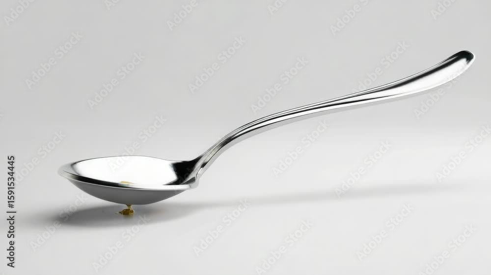 Poster a spoon with a unique curved handle resting on a white surface