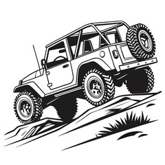 Black and white off road vehicle climbing rocky terrain vector © RABBY