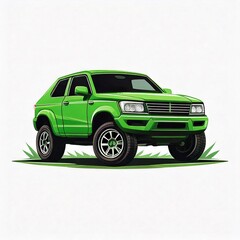off road green car logo illustration in flat art 