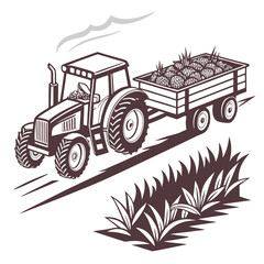 Brown tractor hauling trailer full of pineapples farming agriculture