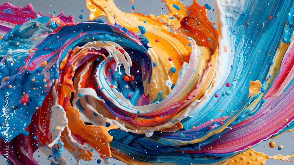 Poster abstract swirl of vibrant colors including blue, orange, and pink, creating a dynamic visual effect 